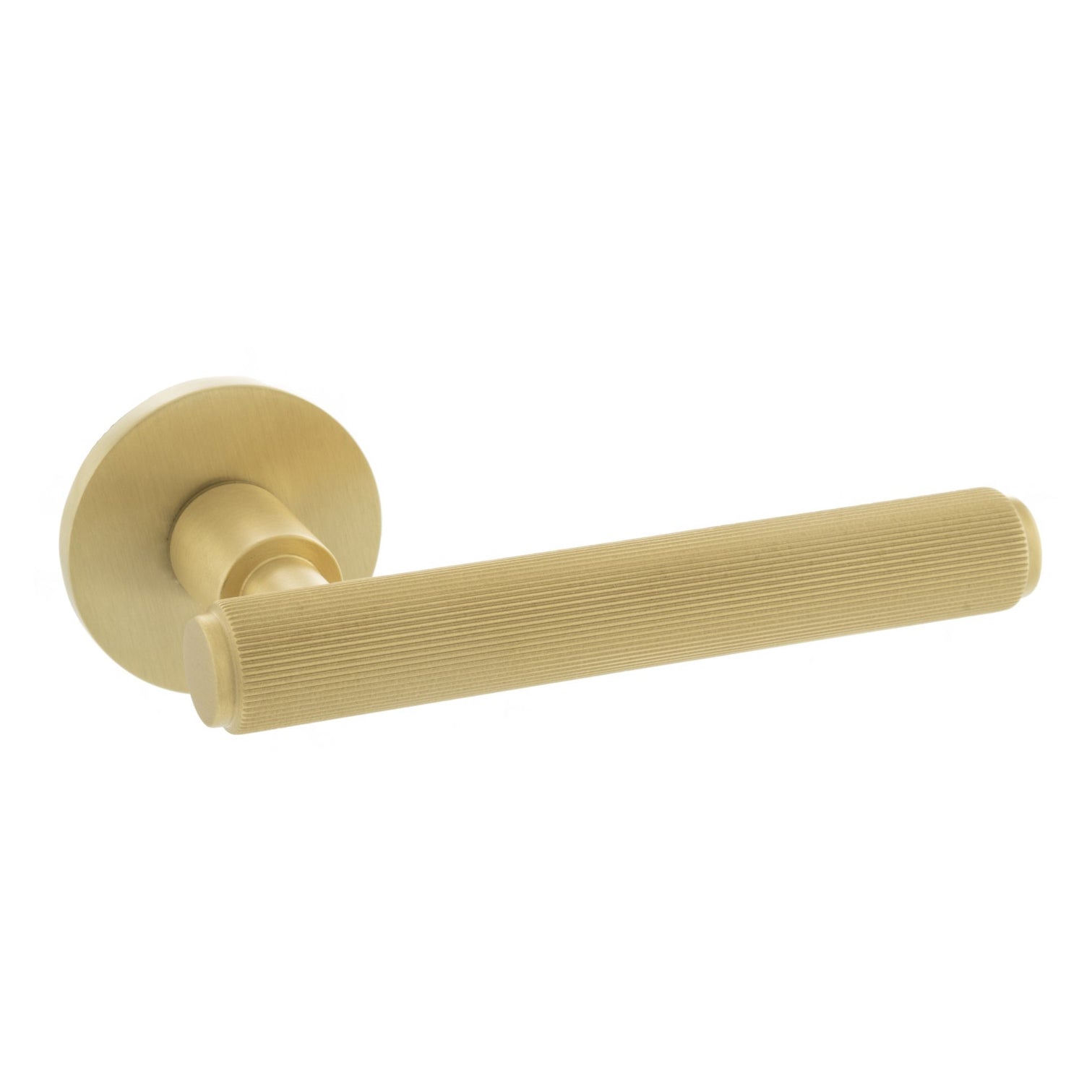 Millhouse Brass Stephenson Knurled Lever Door Handle on 5mm Slimline Round Rose - Satin Brass