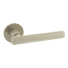 Millhouse Brass Stephenson Knurled Lever Door Handle on 5mm Slimline Round Rose - Satin Nickel