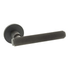 Millhouse Brass Stephenson Knurled Lever Door Handle on 5mm Slimline Round Rose - Urban Dark Bronze