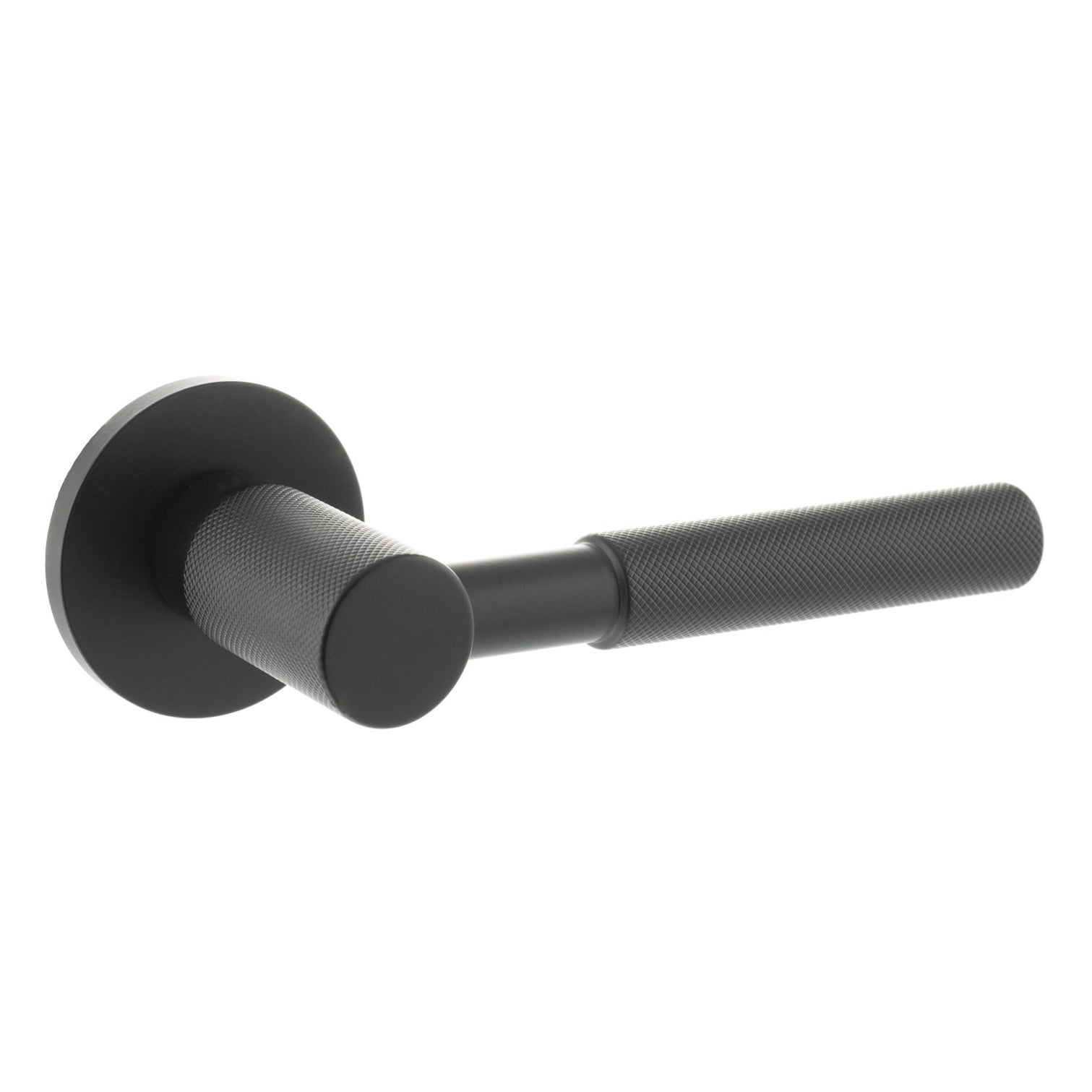 Millhouse Brass Mason Knurled Lever Door Handle on 5mm Slimline Round Rose - Matt Black