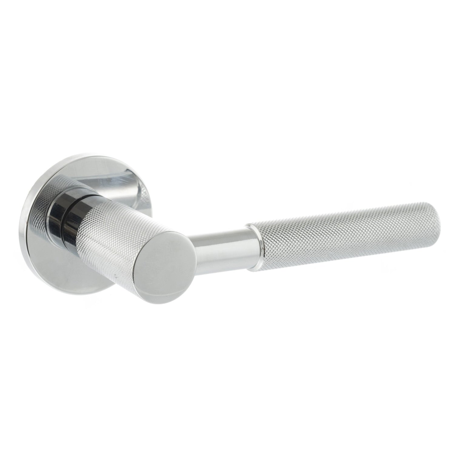 Millhouse Brass Mason Knurled Lever Door Handle on 5mm Slimline Round Rose - Polished Chrome