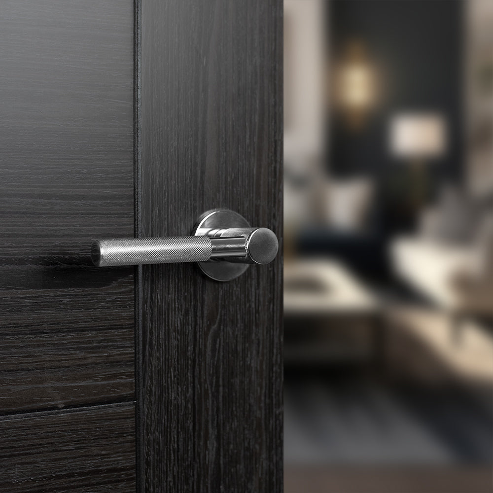 Millhouse Brass Mason Knurled Lever Door Handle on 5mm Slimline Round Rose