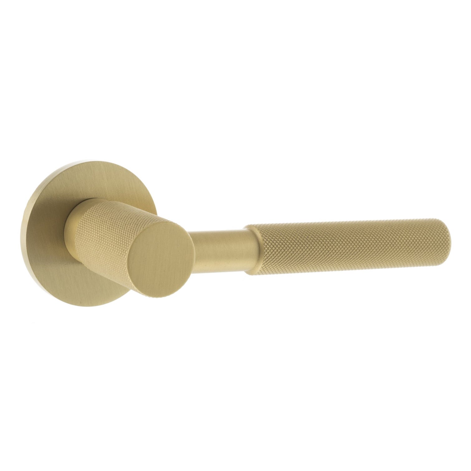 Millhouse Brass Mason Knurled Lever Door Handle on 5mm Slimline Round Rose - Satin Brass