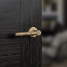 Millhouse Brass Mason Knurled Lever Door Handle on 5mm Slimline Round Rose