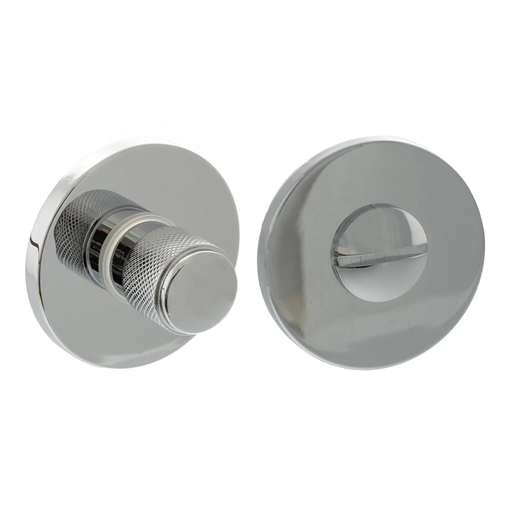 Millhouse Brass Knurled WC Turn and Release on 5mm Slimline Round Rose - Polished Chrome