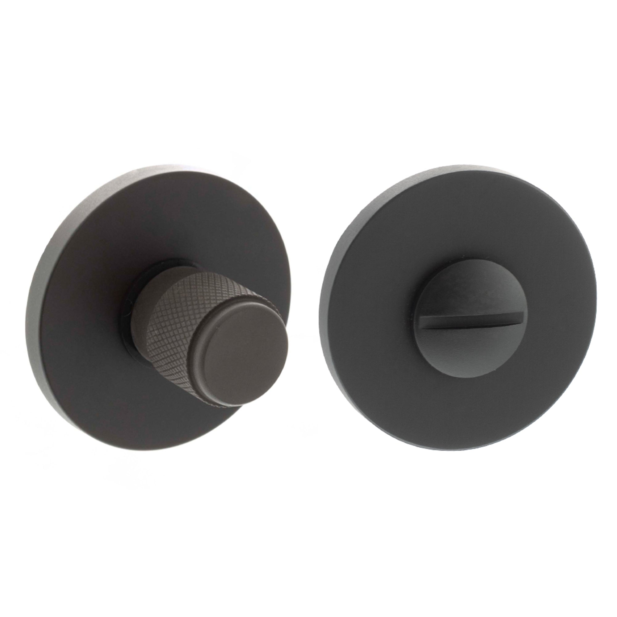 Millhouse Brass Knurled WC Turn and Release on 5mm Slimline Round Rose - Urban Dark Bronze