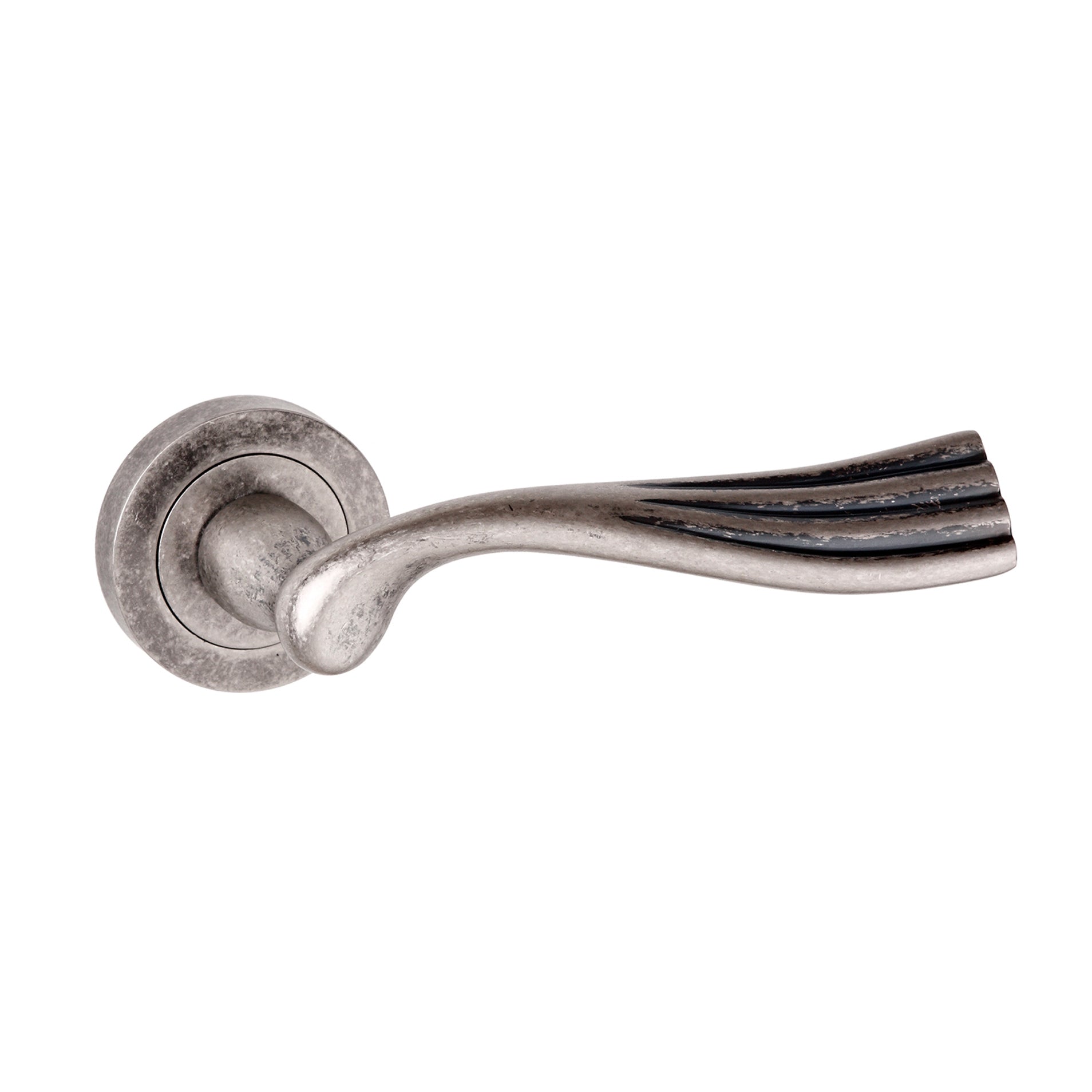 Old English Richmond Lever Door Handle on Round Rose - Distressed Silver