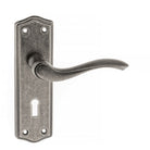 Old English Warwick Key Lever Door Handle on Backplate - Distressed Silver