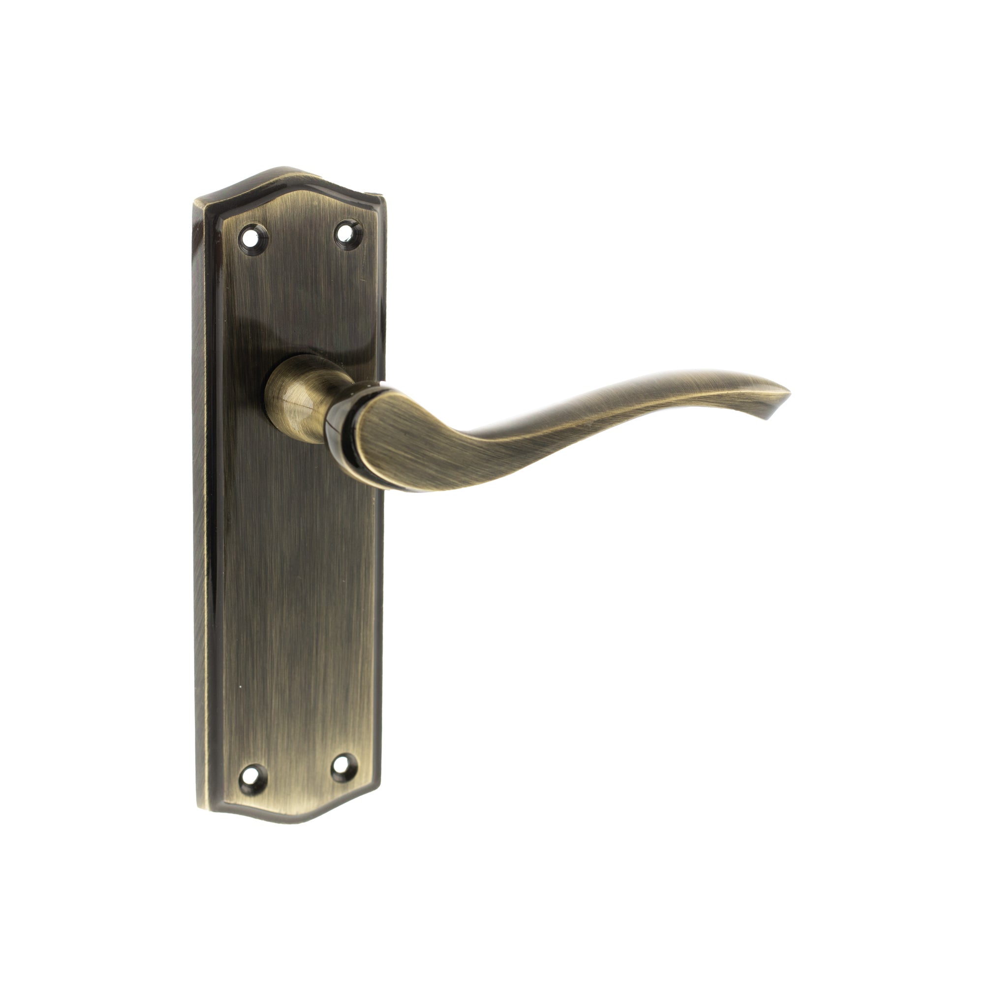 Old English Warwick Latch Lever Door Handle on Backplate - Antique Brass