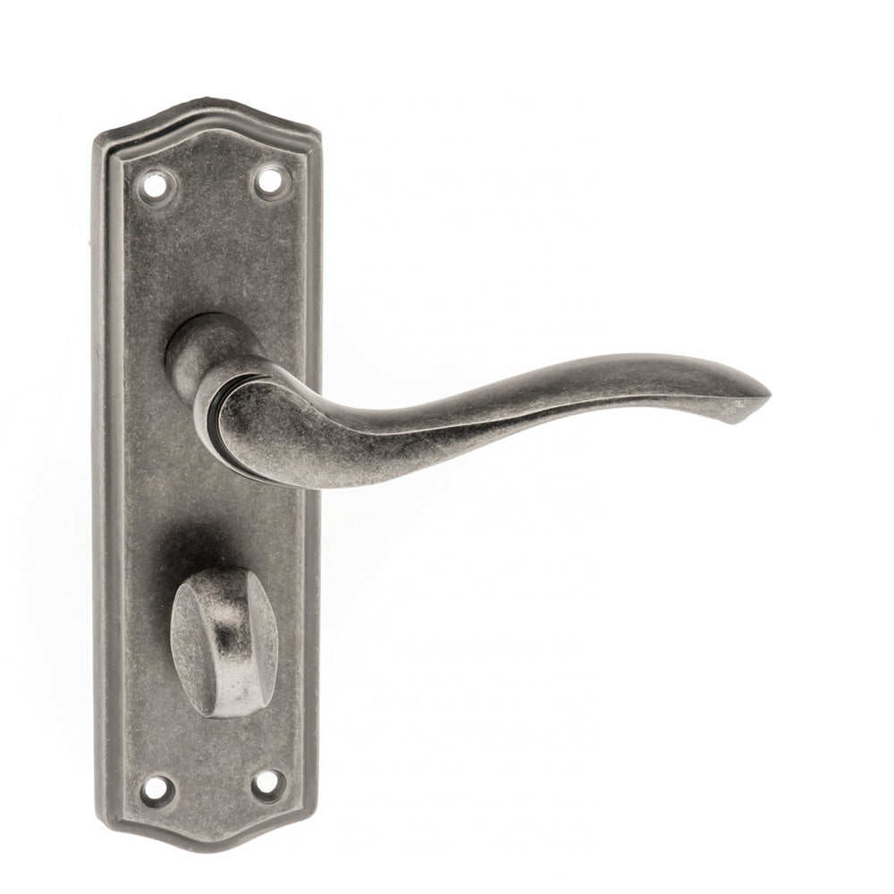 Old English Warwick WC Lever Door Handle on Backplate - Distressed Silver