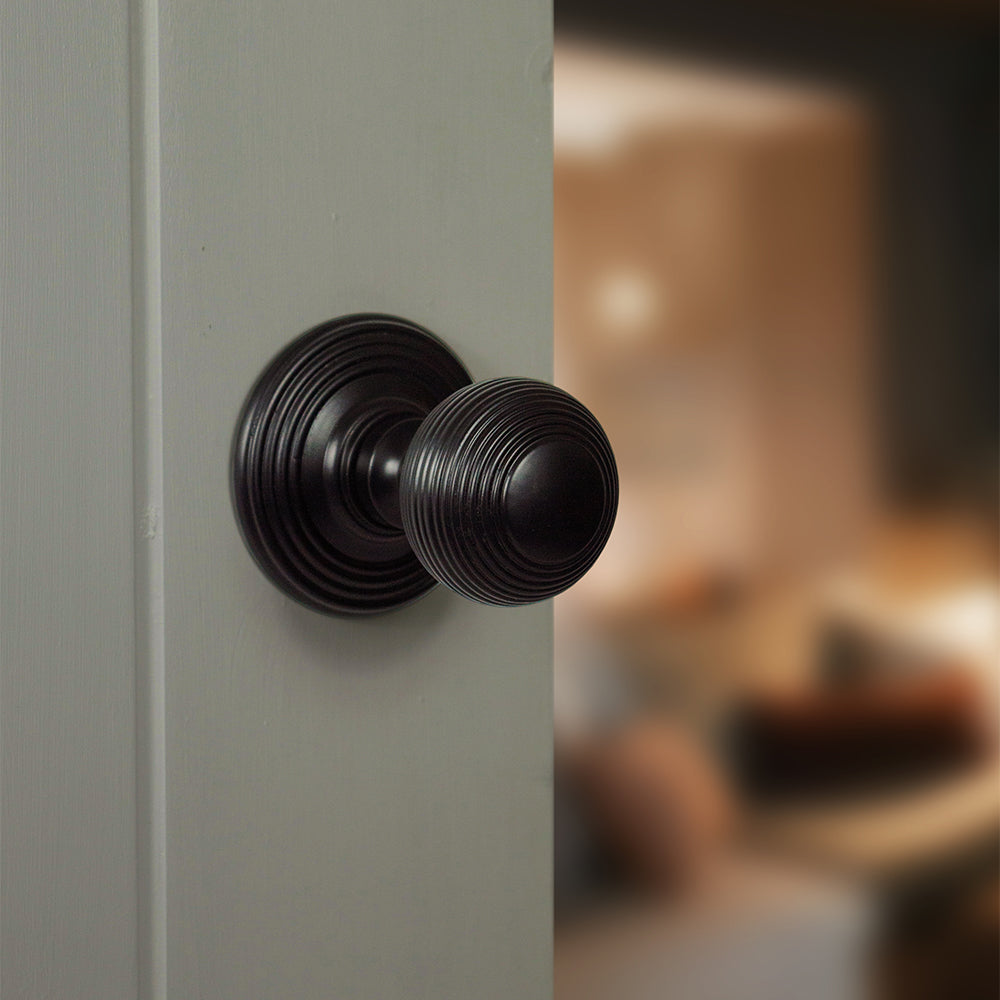 Old English Ripon Solid Brass Reeded Mortice Knob on Concealed Fix Rose