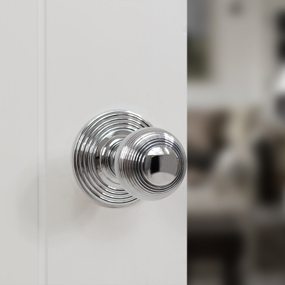Old English Ripon Solid Brass Reeded Mortice Knob on Concealed Fix Rose