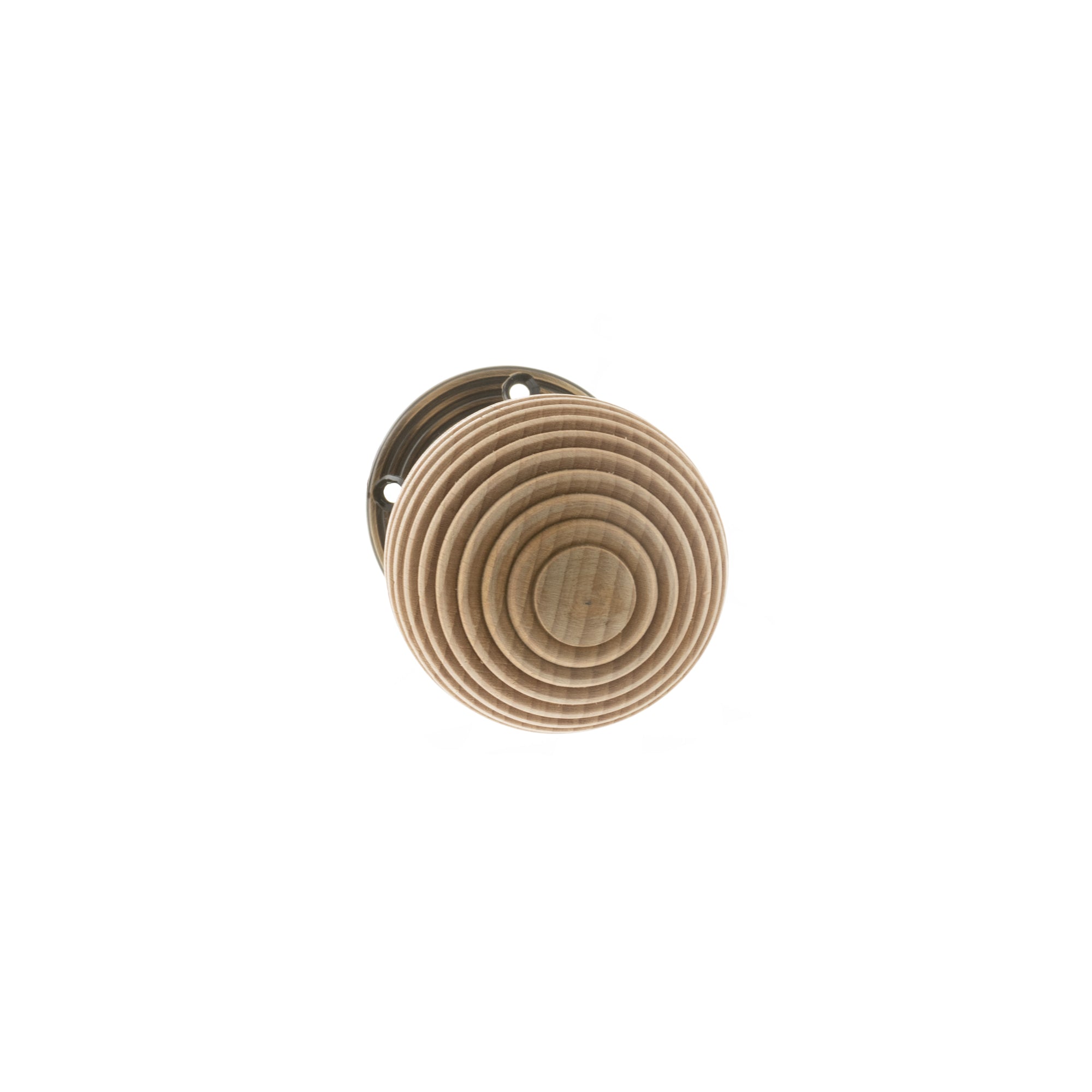 Old English Bridlington Wood Reeded Beehive Door Knob on Face Fix Rose - Antique Brass