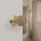 Old English Bridlington Wood Reeded Beehive Door Knob on Face Fix Rose