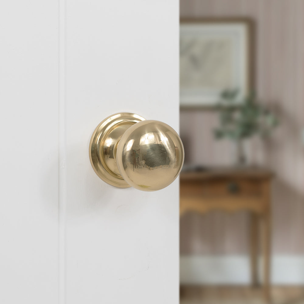 Old English Harrogate Solid Brass Mushroom Mortice Knob on Concealed Fix Rose