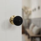 Old English Whitby Ebony Wood Reeded Beehive Mortice Knob on Face Fix Rose