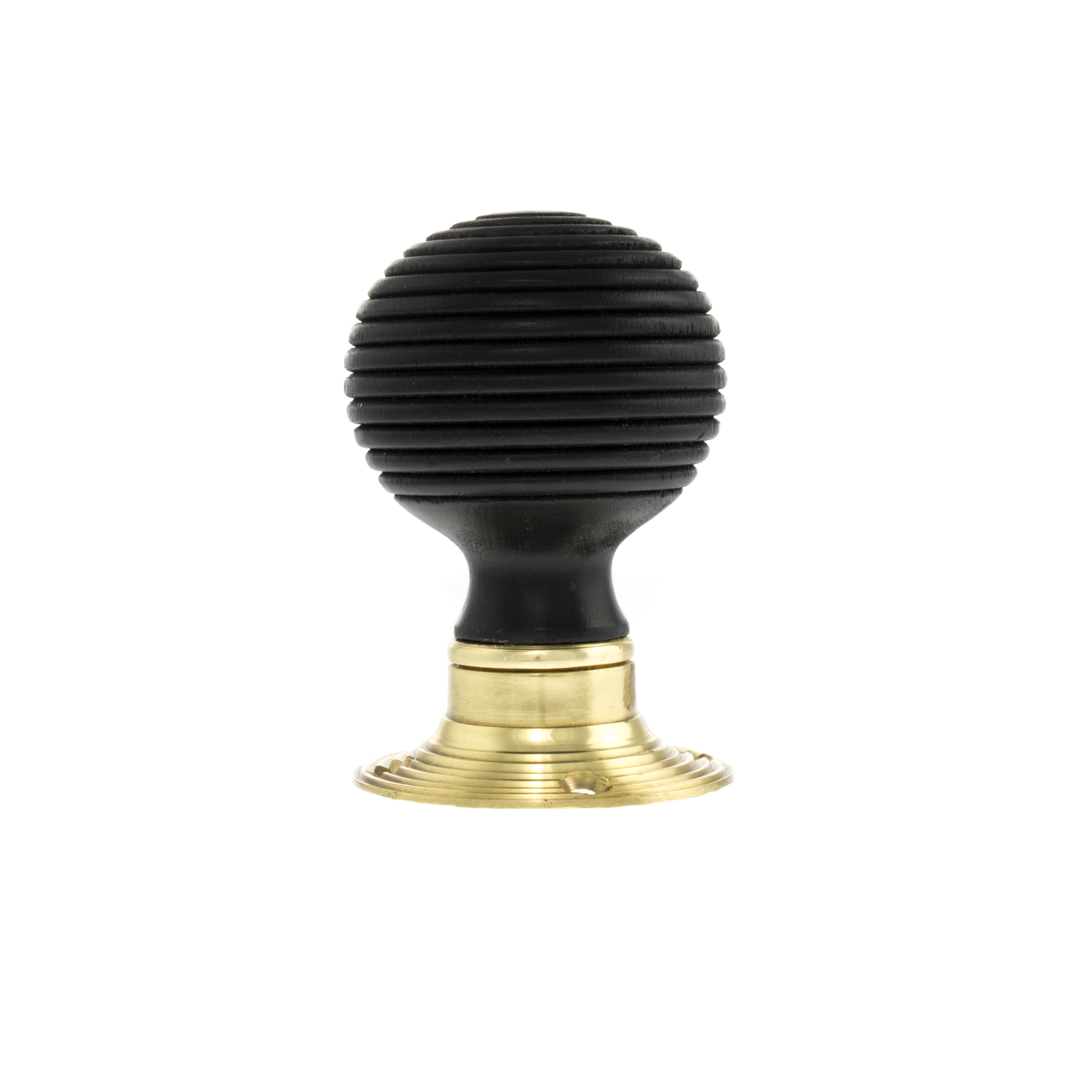 Old English Whitby Ebony Wood Reeded Beehive Mortice Knob on Face Fix Rose