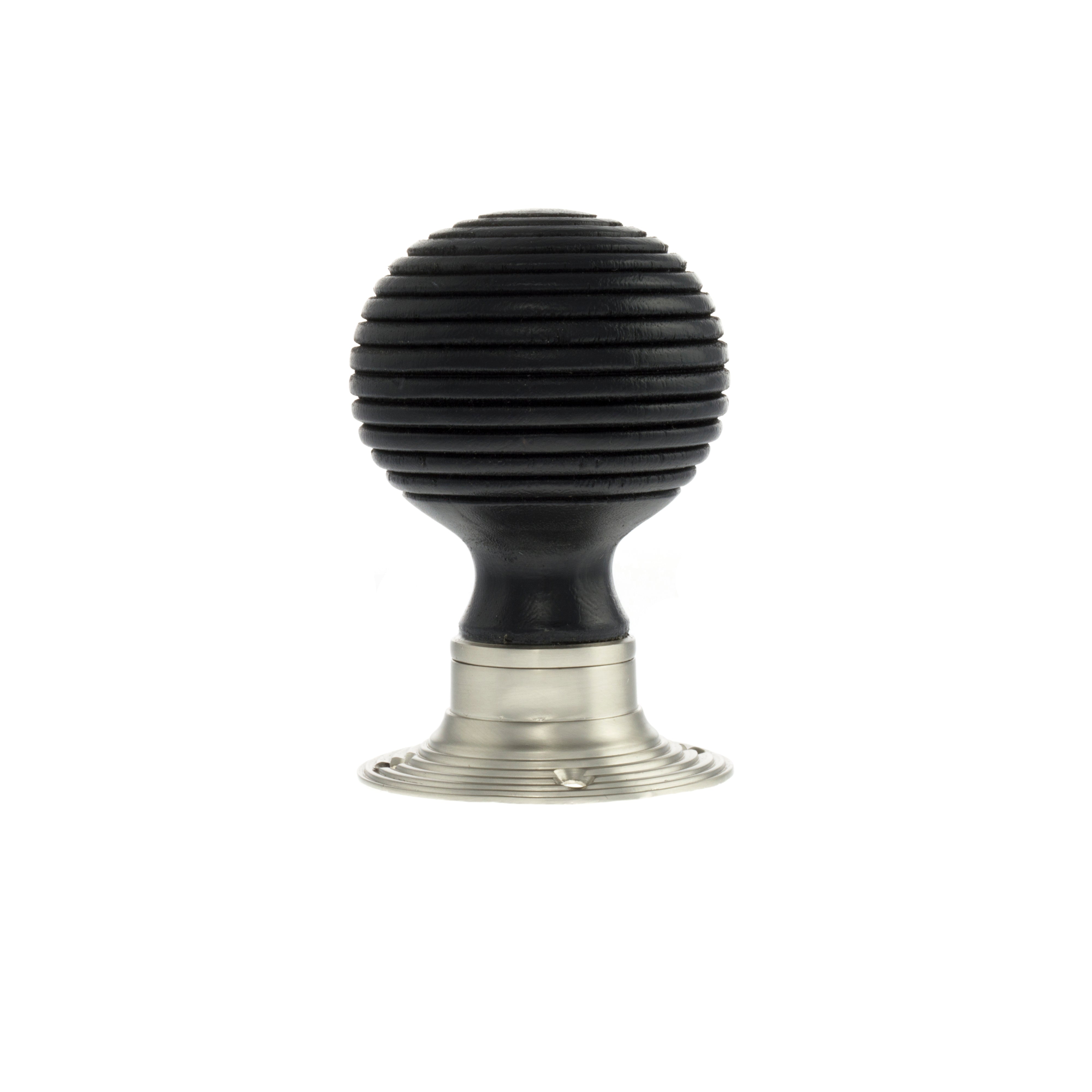 Old English Whitby Ebony Wood Reeded Beehive Mortice Knob on Face Fix Rose