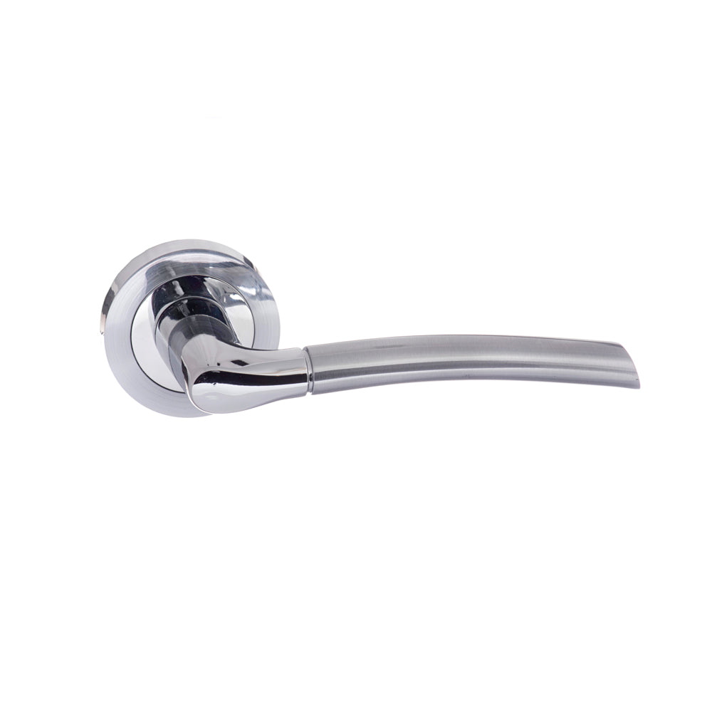 STATUS Indiana Lever Door Handle on Round Rose - Satin Chrome/Polished Chrome