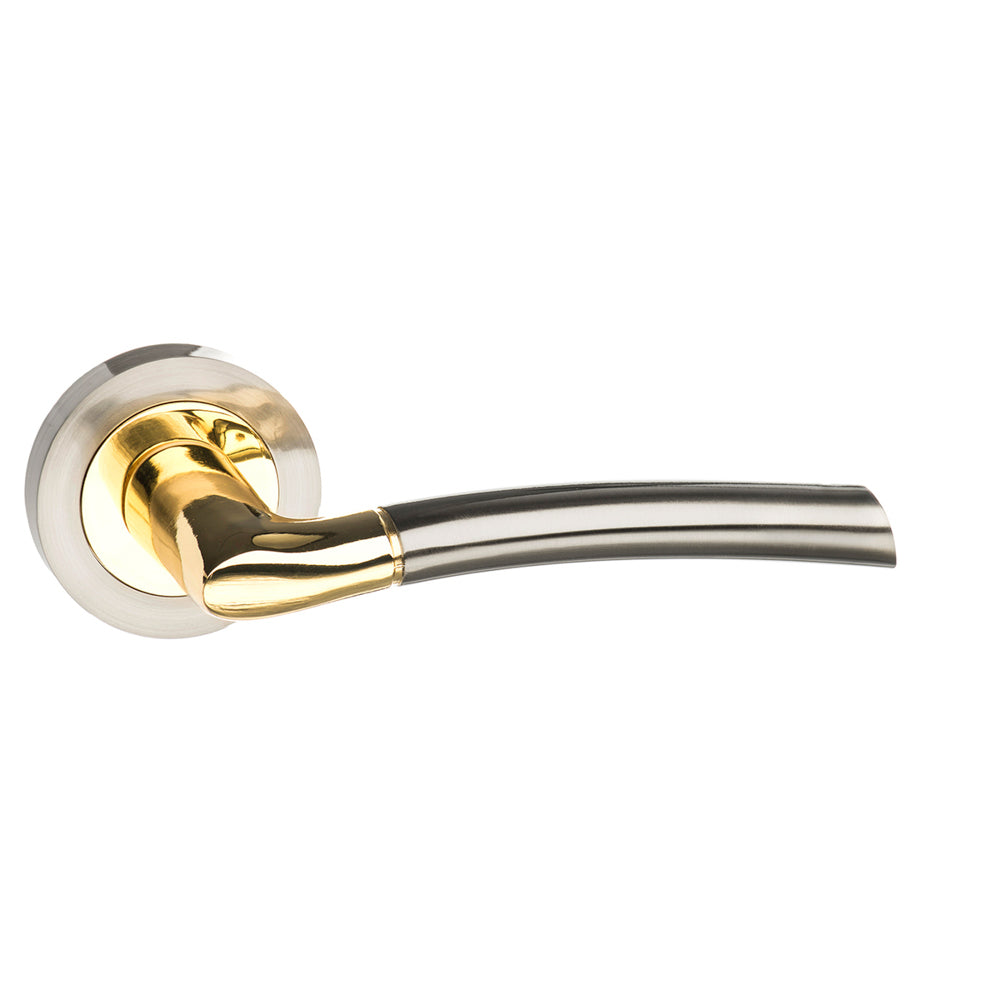 STATUS Indiana Lever Door Handle on Round Rose - Satin Nickel/Polished Brass