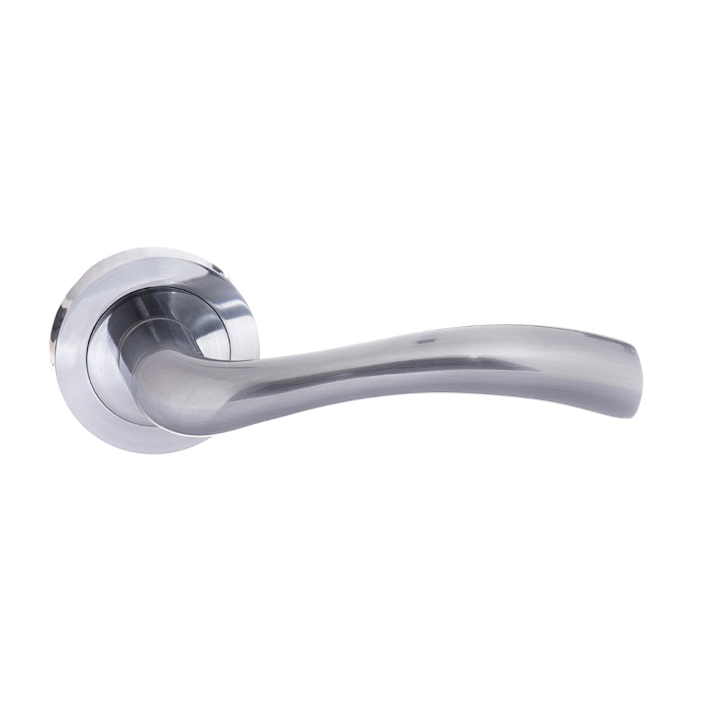 STATUS Texas Lever Door Handle on Round Rose - Satin Chrome