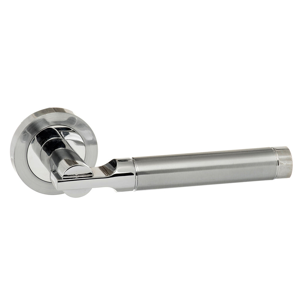 STATUS Dakota Lever Door Handle on Round Rose - Satin Chrome/Polished Chrome