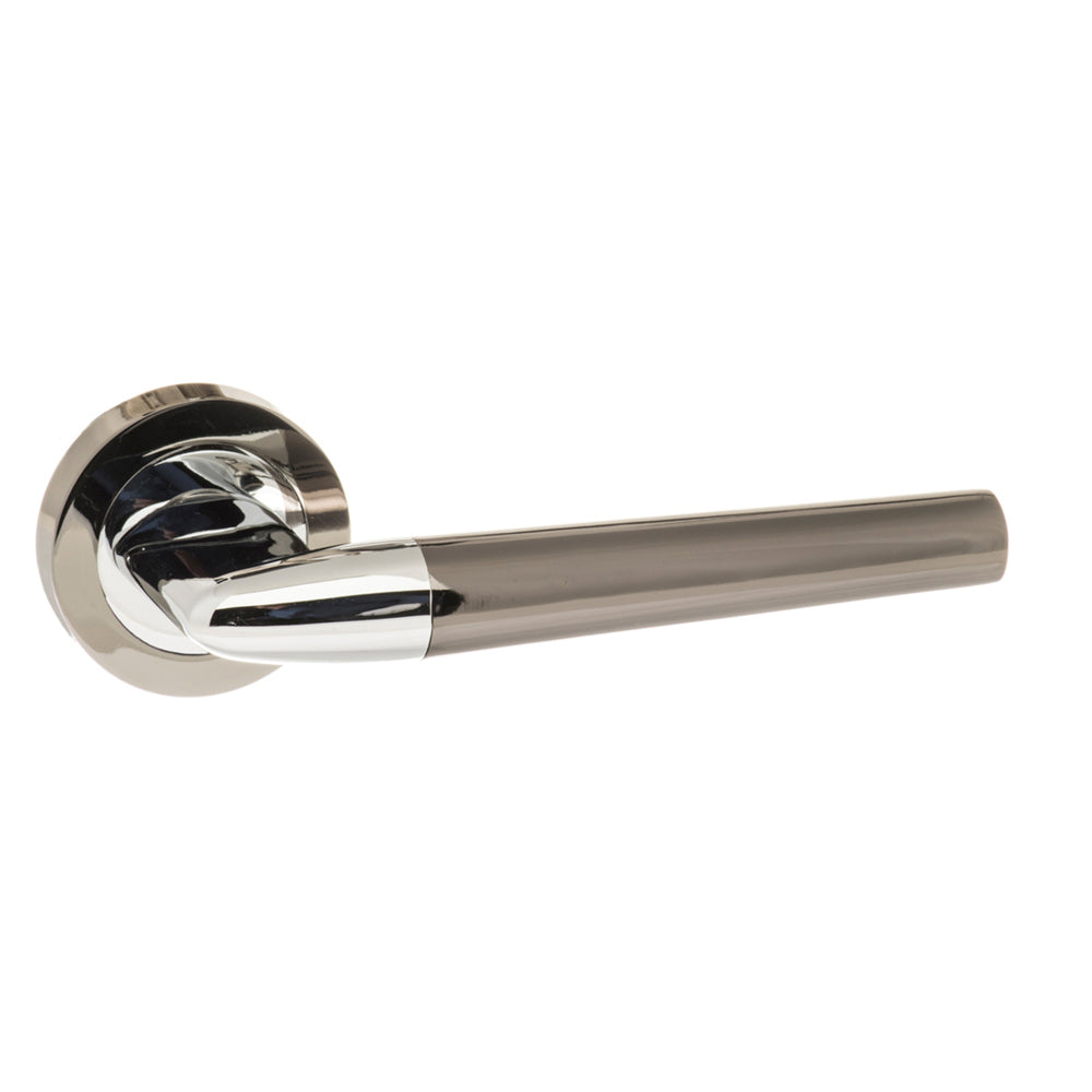 STATUS Tennessee Lever Door Handle on Round Rose - Black Nickel/Polished Chrome