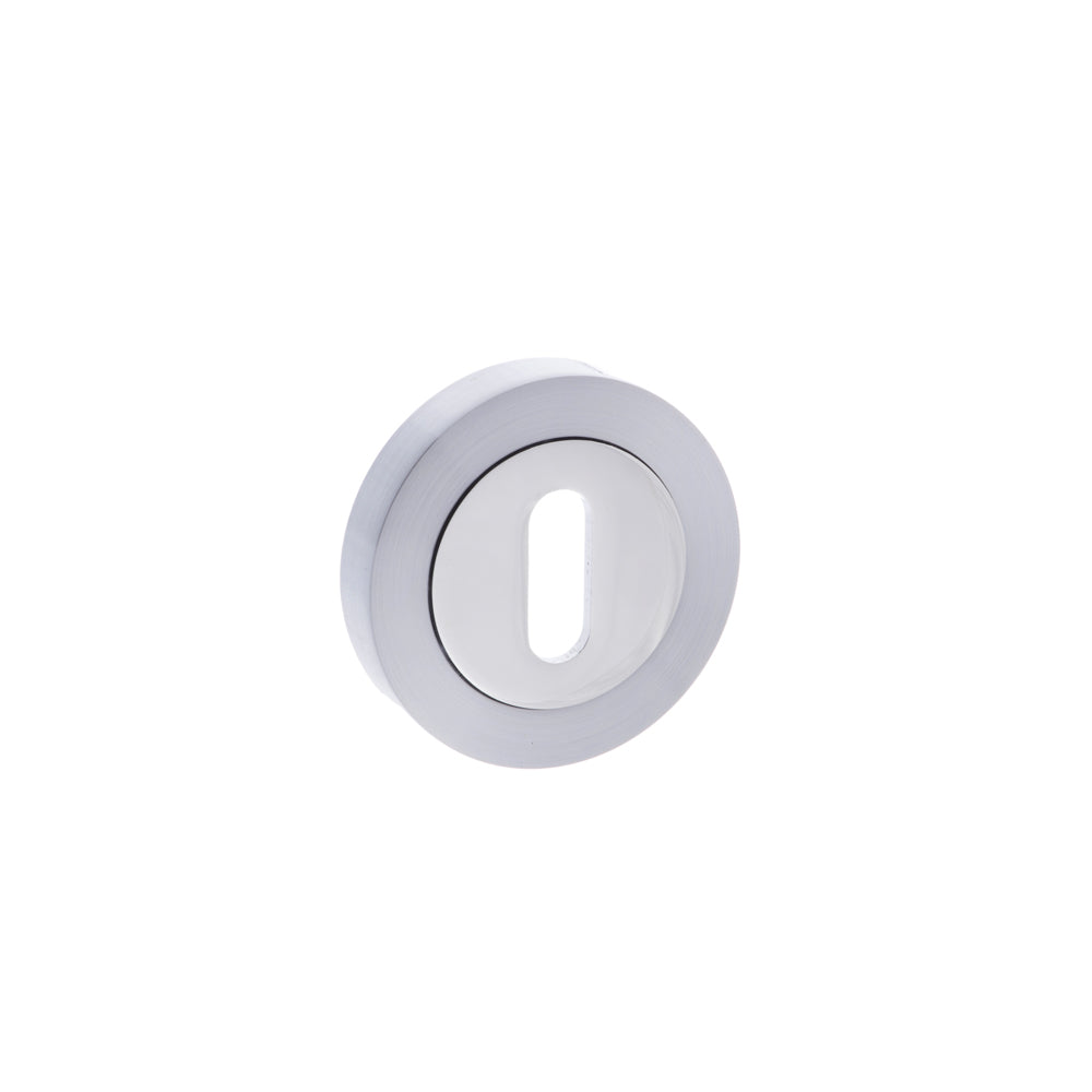 STATUS Key Escutcheons on Round Rose - Satin Chrome/Polished Chrome