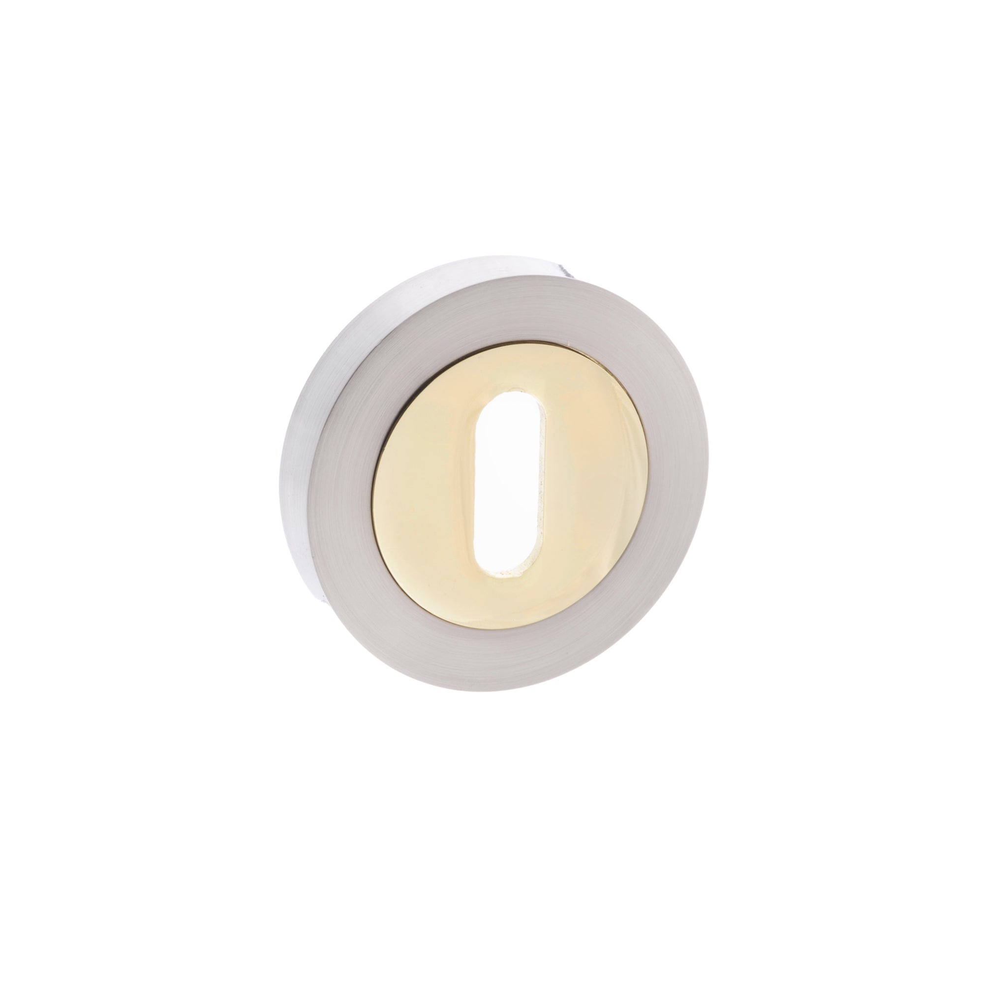 STATUS Key Escutcheons on Round Rose - Satin Nickel/Polished Brass