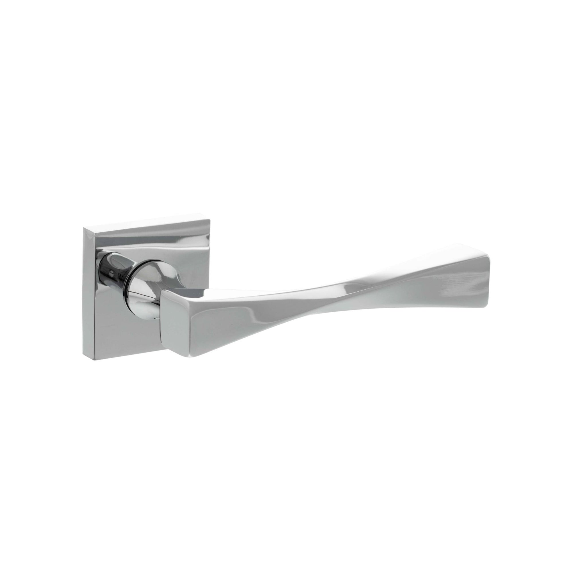 Senza Pari Guido Lever Door Handle on Flush Square Rose - Polished Chrome