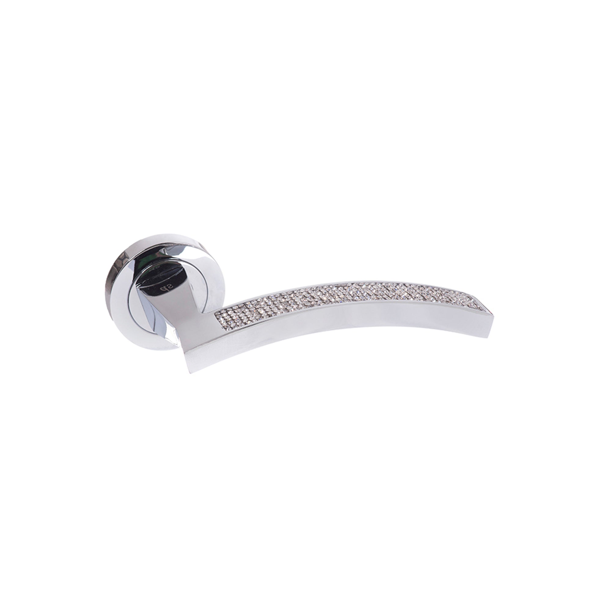 Senza Pari Crystal Lever Door Handle on Round Rose - Polished Chrome