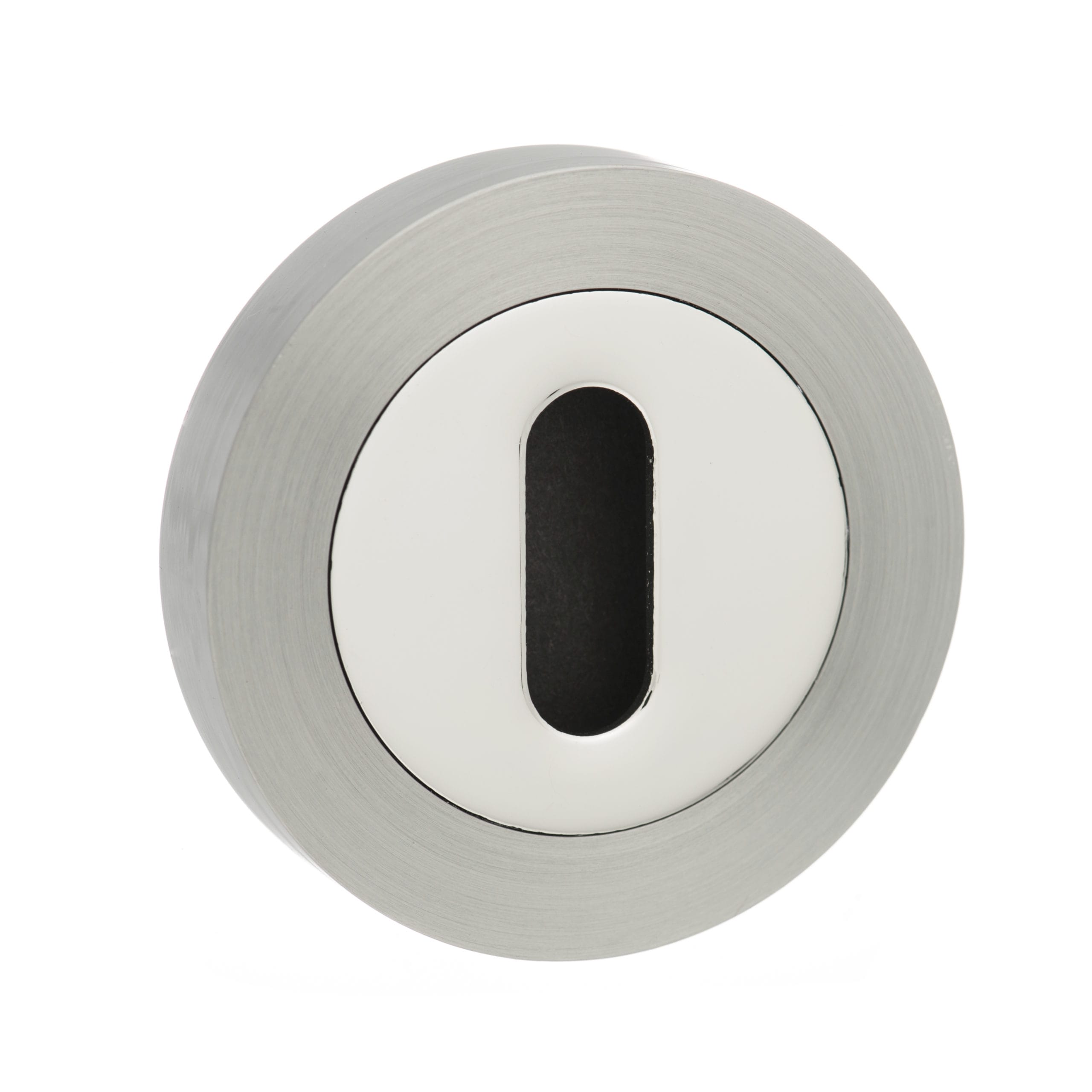 Senza Pari Key Escutcheons on Round Rose - Satin Nickel/Chrome Plate