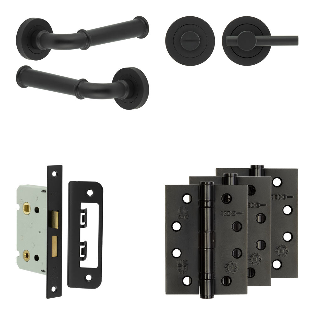 Complete Classic Door Handle Pack - Bathroom - Black - 65mm / 4" / Easy Thumb Turn & Lock