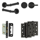 Complete Classic Door Handle Pack - Bathroom - Black - 65mm / 4" / Easy Thumb Turn & Lock