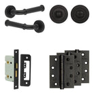 Complete Classic Door Handle Pack - Bathroom - Black - 65mm / 4" / Designer Round Turn & Release