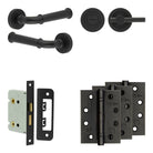 Complete Classic Door Handle Pack - Bathroom - Black - 76mm / 4" / Easy Thumb Turn & Lock