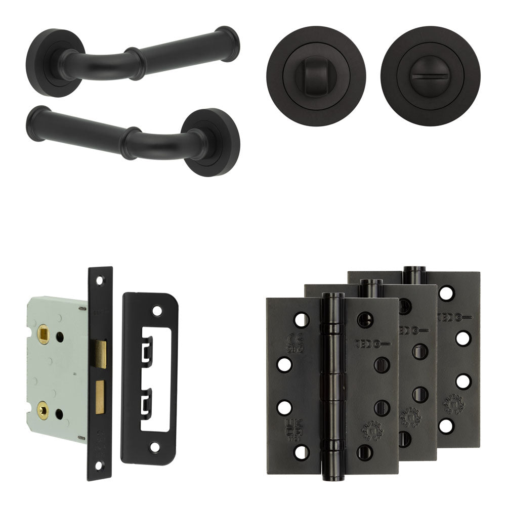 Complete Classic Door Handle Pack - Bathroom - Black - 76mm / 4" / Designer Round Turn & Release