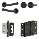 Complete Classic Door Handle Pack - Bathroom - Black - 76mm / 3" / Easy Thumb Turn & Lock