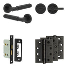 Complete Bloom Door Handle Pack - Bathroom - Black - 65mm / 4" / Easy Thumb Turn & Lock