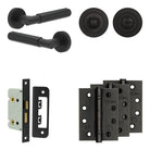 Complete Bloom Door Handle Pack - Bathroom - Black - 65mm / 4" / Designer Round Turn & Release