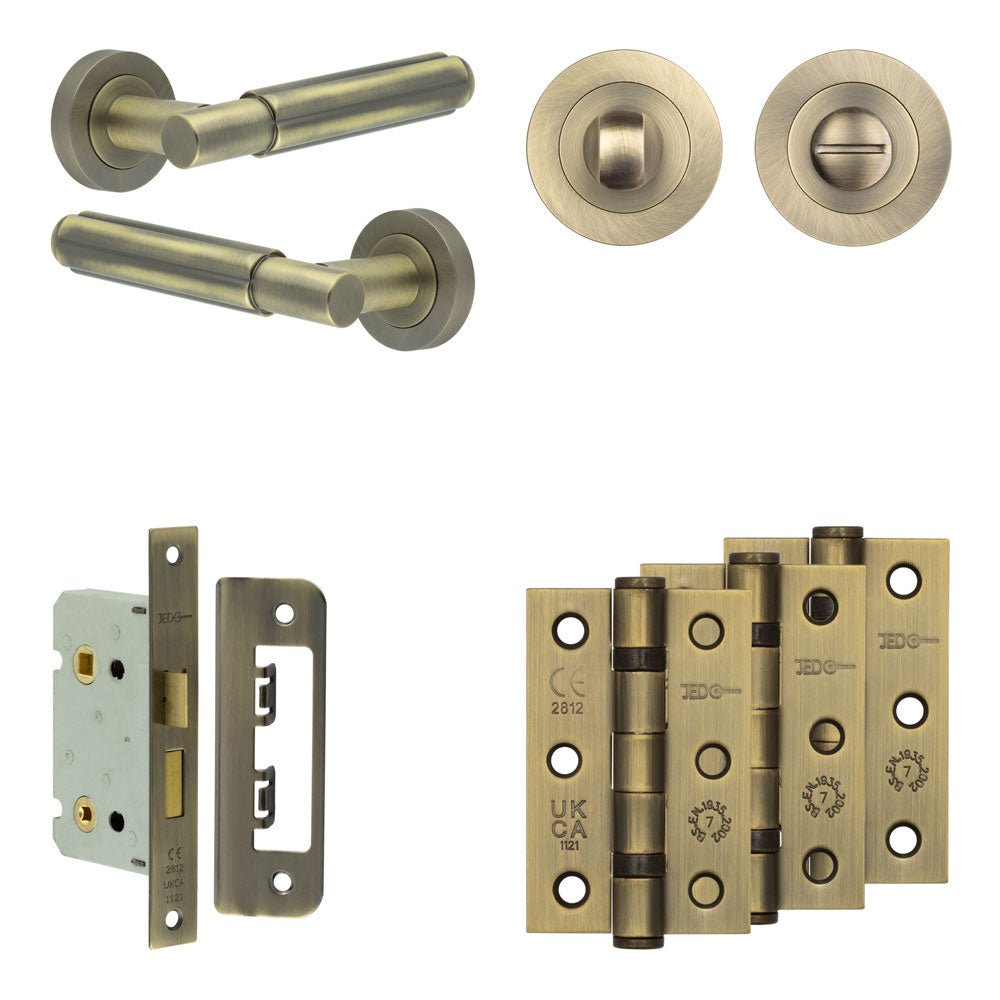 Complete Bloom Door Handle Pack - Bathroom - Antique Brass - 65mm / 3" / Designer Round Turn & Release