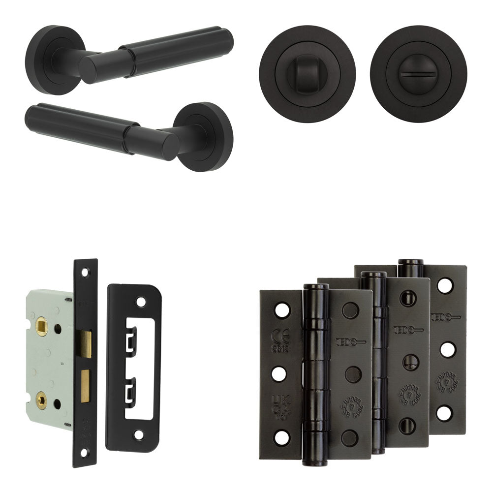 Complete Bloom Door Handle Pack - Bathroom - Black - 65mm / 3" / Designer Round Turn & Release