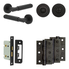 Complete Bloom Door Handle Pack - Bathroom - Black - 65mm / 3" / Designer Round Turn & Release