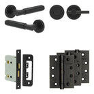 Complete Bloom Door Handle Pack - Bathroom - Black - 76mm / 4" / Easy Thumb Turn & Lock