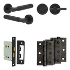 Complete Bloom Door Handle Pack - Bathroom - Black - 76mm / 3" / Easy Thumb Turn & Lock