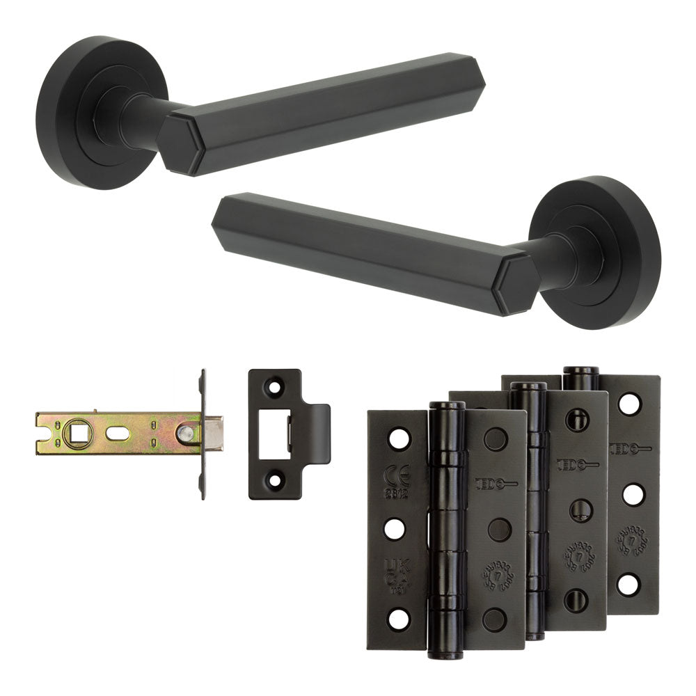 Complete Hex Door Handle Pack - Internal Doors - Black - 76mm / 3"
