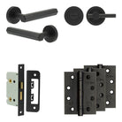 Complete Hex Door Handle Pack - Bathroom - Black - 65mm / 4" / Easy Thumb Turn & Lock