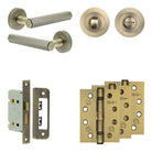 Complete Hex Door Handle Pack - Bathroom - Antique Brass - 65mm / 4" / Designer Round Turn & Release