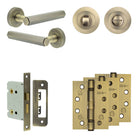Complete Hex Door Handle Pack - Bathroom - Antique Brass - 76mm / 4" / Designer Round Turn & Release