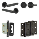Complete Hex Door Handle Pack - Bathroom - Black - 76mm / 3" / Easy Thumb Turn & Lock